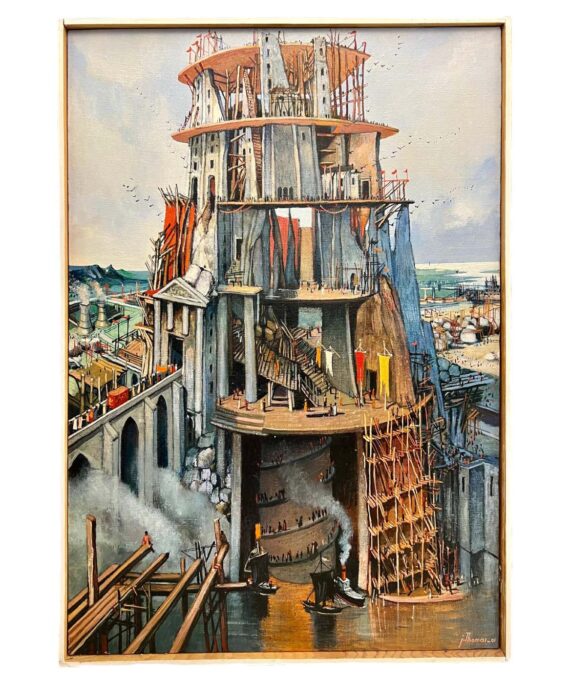 Oil-Painting by Jean Thomas (1923- 2019): 'A Religious Life: Tower of Babel'