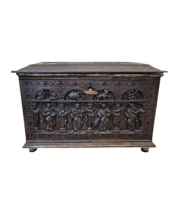 Small Bronze Casket, 19th Century, with the Twelve Apostles and Zodiac sign
